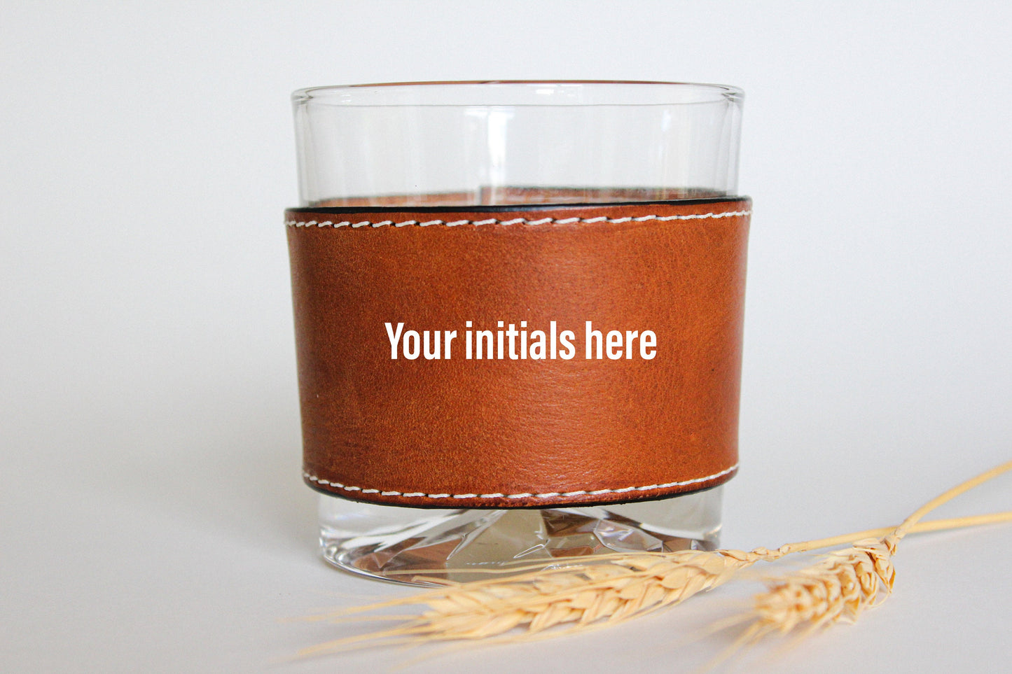 Personalized Individual Rock glass with leather wrap