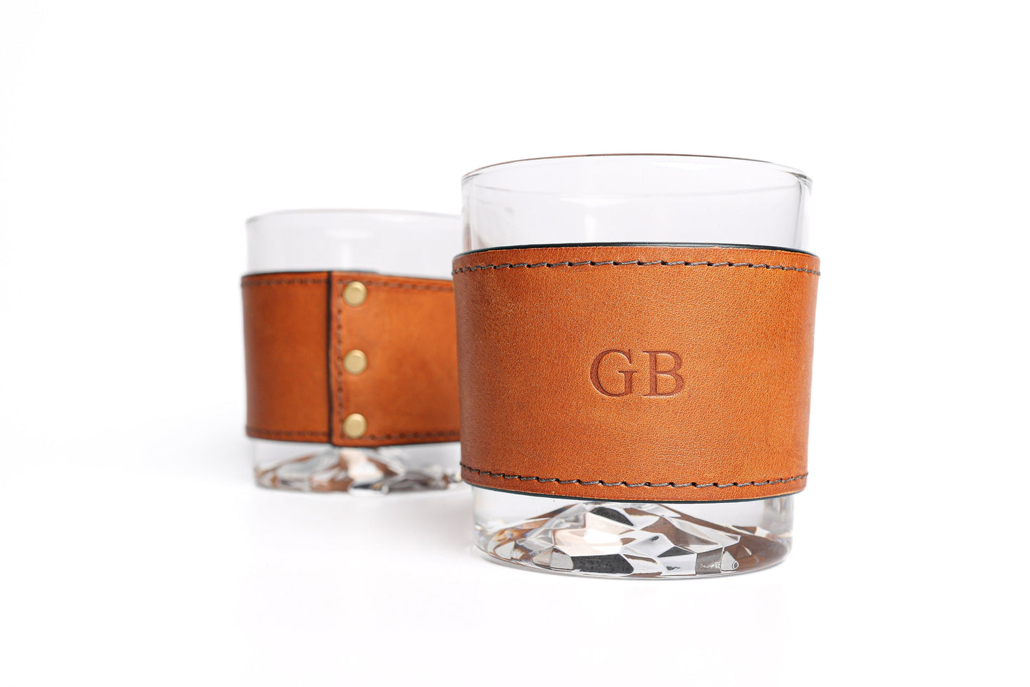Personalized Rock glasses with leather wrap, whiskey glasses, 10 oz, bourbon glasses, Fathers day, Corporate Gifts, Old Fashioned, set of 2.