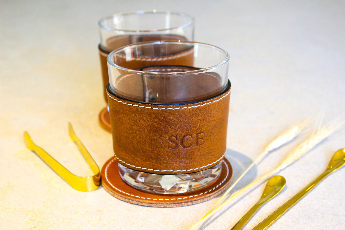 Personalized, handmade leather wrapped rock glass kit!  Perfect gift for yourself, loved one, or a friend.Perfect Christmas gift.