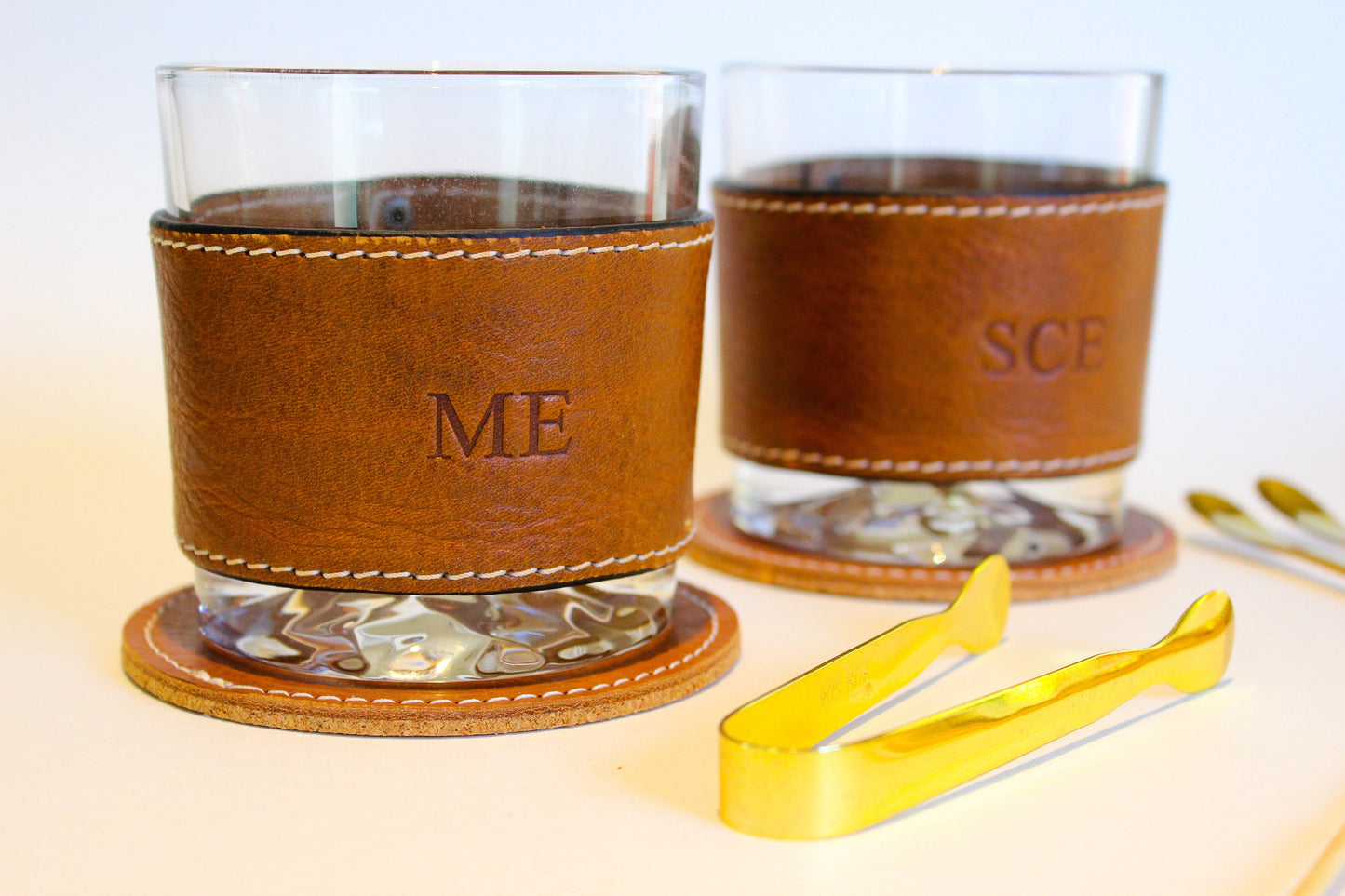 Personalized, handmade leather wrapped rock glass kit!  Perfect gift for yourself, loved one, or a friend.Perfect Christmas gift.