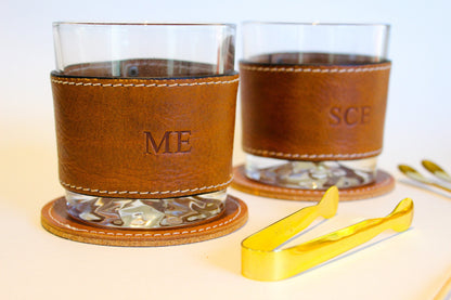 Personalized, handmade leather wrapped rock glass kit!  Perfect gift for yourself, loved one, or a friend.Perfect Christmas gift.
