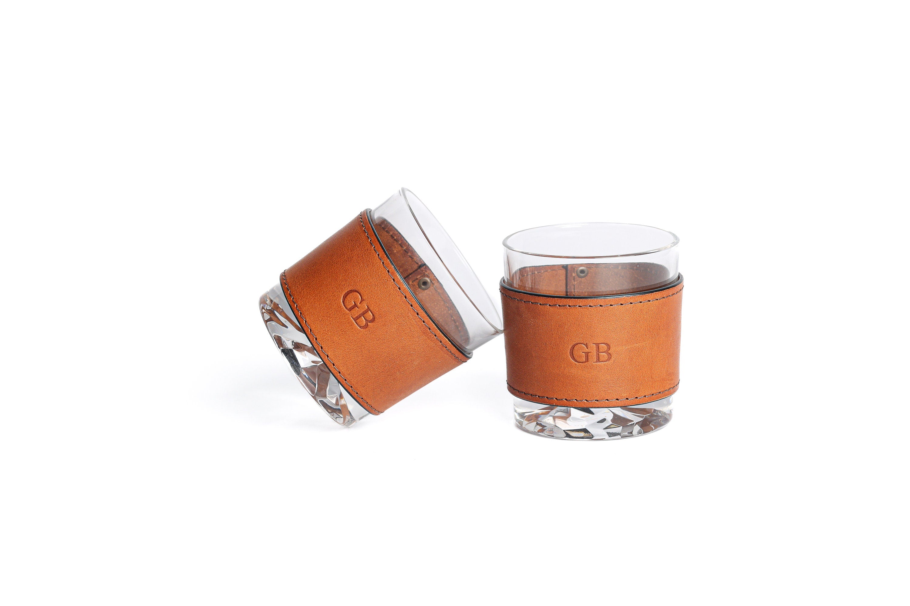 Personalized Rock glasses with leather wrap, whiskey glasses, 10 oz, b ...